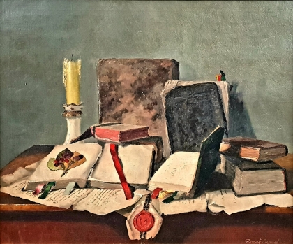Árpád Romek (1883-1960): Desktop still life with books